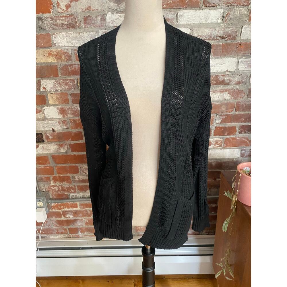 SHEIN Black Open Front Cardigan Knit Sweater Pockets Size S